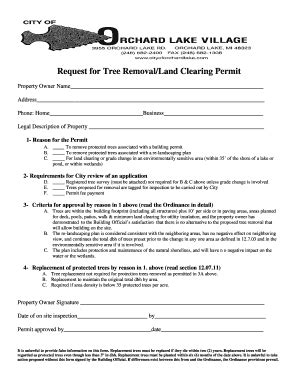 Fillable Online Request For Tree RemovalLand Clearing Permit Fax Email