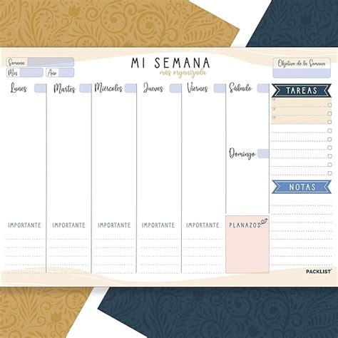 Packlist Planificador Semanal Organizador Semanal A4 Planning Escritorio Weekly Planner