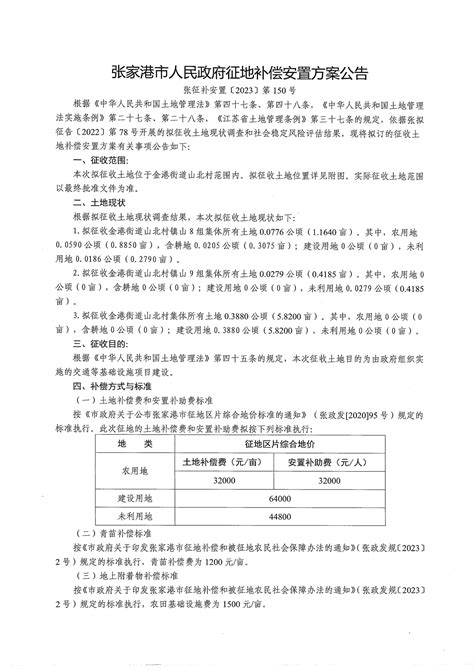 征地补偿安置方案公告（张征补安置[2023]第146号、第147号、第148号、第149号、第150号、第151号） 张家港市自然资源和规划局