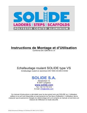 Instructions de Montage et dUtilisation SOLIDE VS Échafaudage Roulant