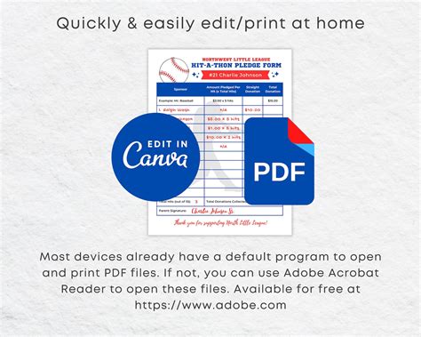 Editable Baseball Hit A Thon Fundraiser Pledge Sheet Canva Etsy