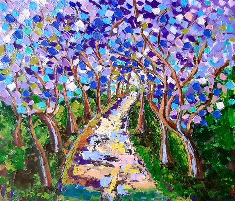 Jacaranda Tree Painting Original Art Blooming Tree Art Path | Etsy