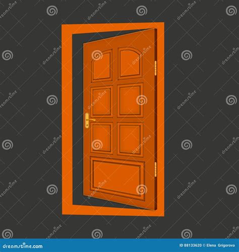 Brown Wooden Door Isolated Flat Icon On Background Stock Illustration