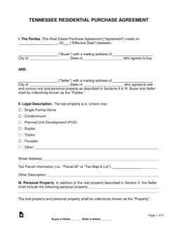 Free Tennessee Residential Purchase And Sale Agreement Word Pdf