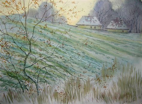 The First Snow Watercolour By Valeriy Savenets 1 Artfinder