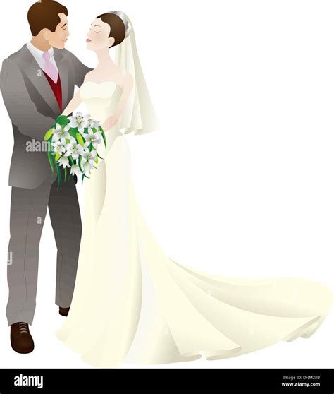 A Vector Illustration Of A Bride And Groom In Love Getting Married On