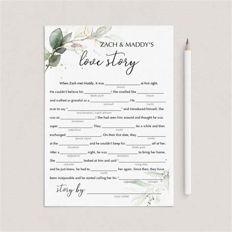 Greenery Wedding Mad Libs Game For Bridal Showers Editable Template Artofit