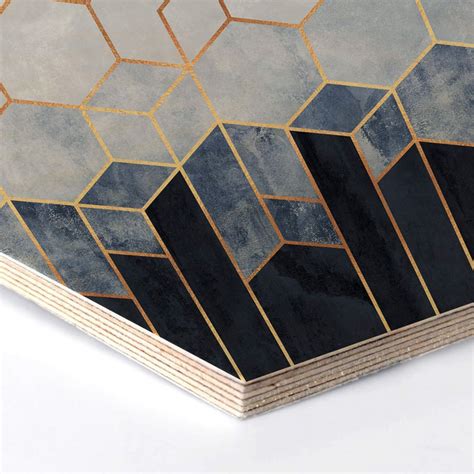 Hexagon Holz Birke Furnier Fredriksson Hexagone Blau Und Weiss