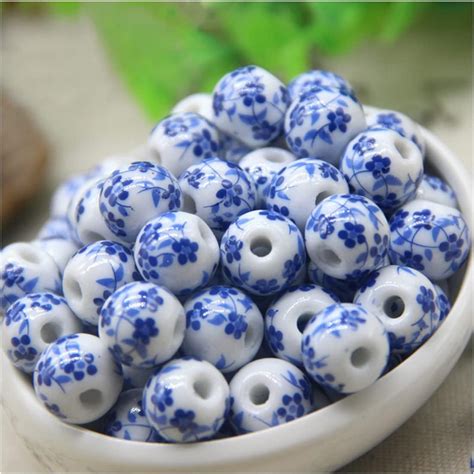 Ecyc Ltd 100 Pcs 8mm Porcelain Beads For Jewelry Making Flower Pattern Round