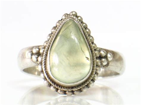 Sterling Moss Agate Ring Pear Shape Stone Silver Bead Setting Etsy