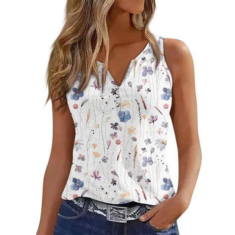 Rpvati Sleeveless V Neck Gym Tank Tops Woman Summer Button Down Flowy