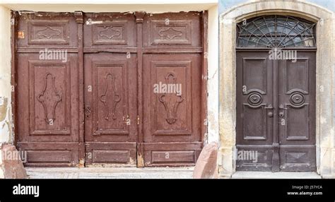 Photo Collage Of Weathered Wooden Doors Stock Photo Alamy