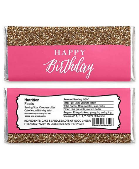 Big Dot Of Happiness Chic Happy Birthday Pink Gold Candy Bar