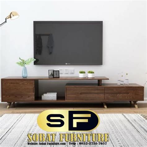 Meja Tv Bagus Minimalis Modern 2 Laci 1 Pintu Kayu Jati Sobat Furniture