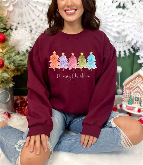 Christmas Trees Sweatshirt, Holiday Sweater, Cute Christmas Sweatshirt ...