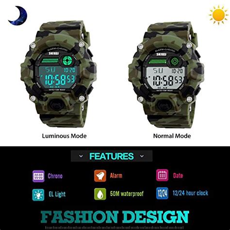 TONSHEN Sport Digital Militaire Montres Homme 50M Etanche LED Outdoor