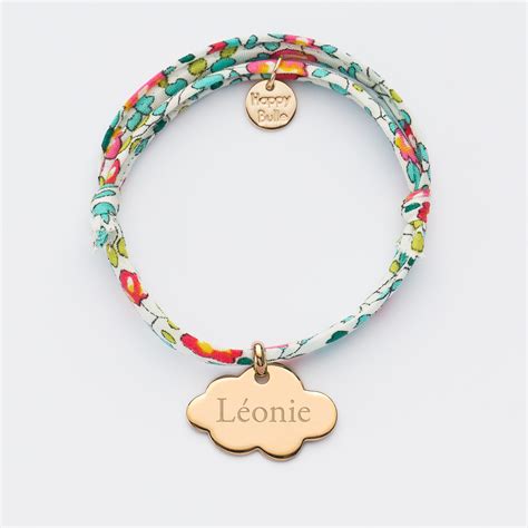 Bracelet Liberty enfant personnalisé prénom médaille gravée nuage plaqué or