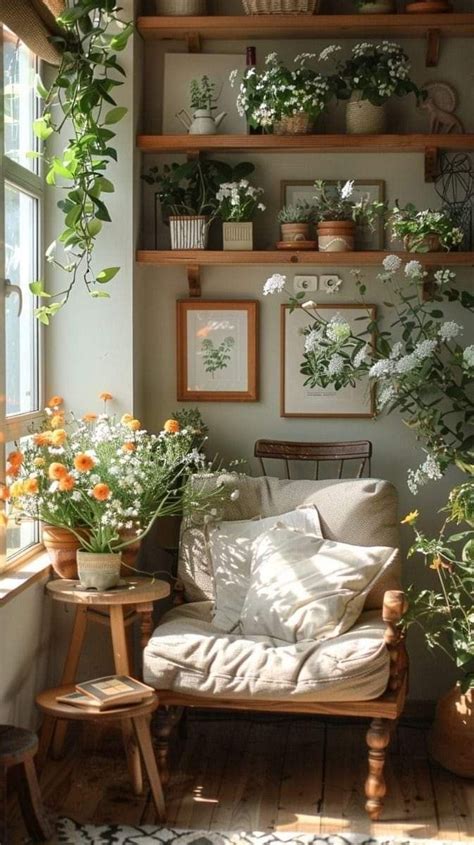 A Living Room Filled With Lots Of Potted Plants Next To A Wall Mounted