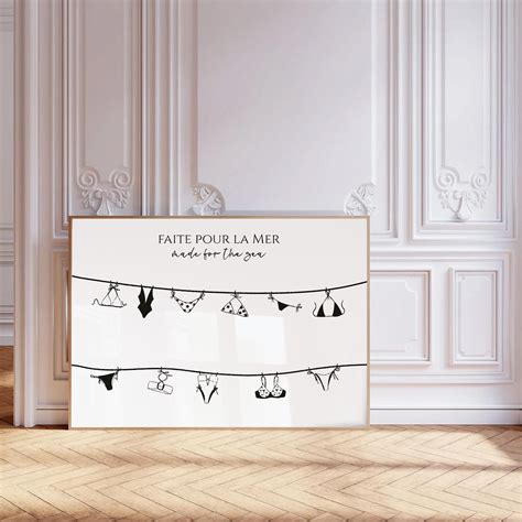 Trendy Bikini Poster Horizontal Bathing Suit Wall Art Hand Drawn Summer