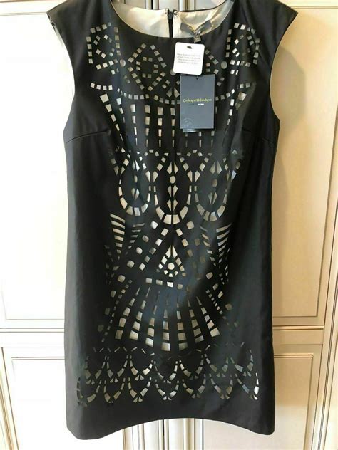 Nwt Catherine Malandrino Black Leather Pearl Cutout Mini Shift Dress