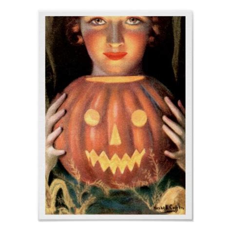 Vintage Halloween Glowing Jack O Lantern Poster Zazzle Vintage