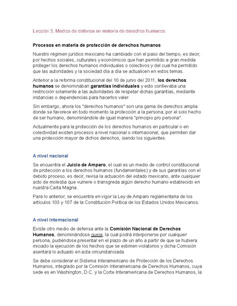 Lección 3 Medios de defensa en materia de derechos humanos Lección 3