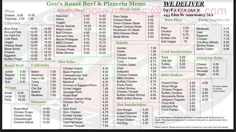 Online Menu Of Geos Roast Beef And Pizzeria Restaurant Amesbury