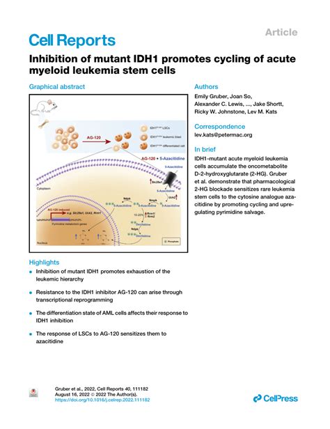 Pdf Inhibition Of Mutant Idh Promotes Cycling Of Acute Myeloid