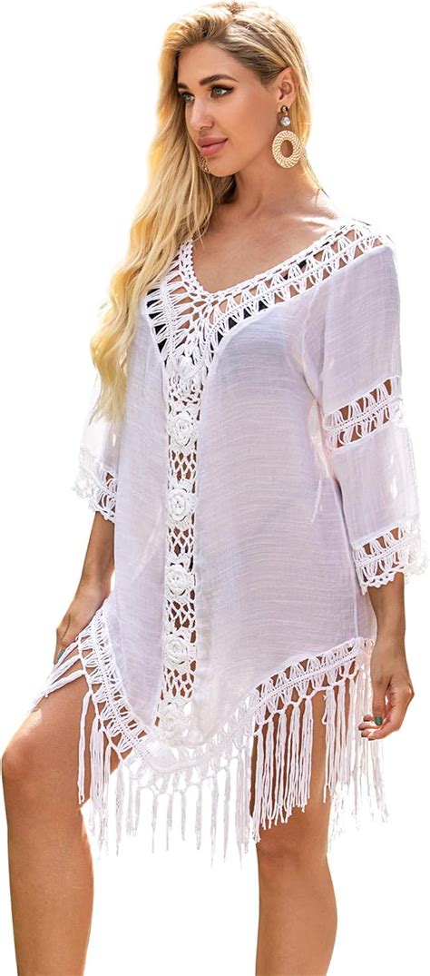 CHIC DIARY Damen Bikini Cover Up Gestrickte Boho Strandkleid Kurz