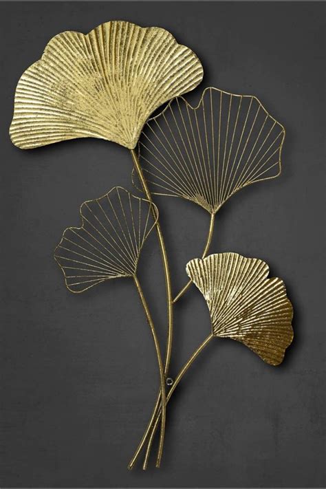 ZEYA Wanddecoratie Metaal Gingko 46 X 75 Cm 3D Decoratie Goud