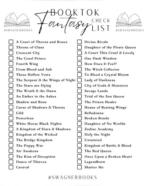 Booktok Fantasy Checklist In 2024 Boeken Om Te Lezen Boekenlijsten