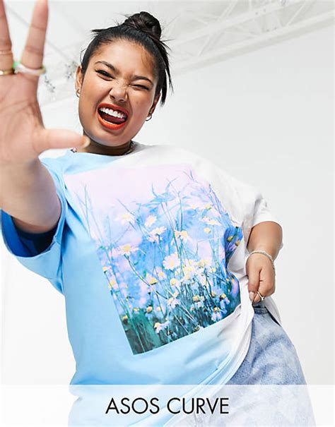 Asos Design Curve Oversized T Shirt In Ombre With Floral Photo Front