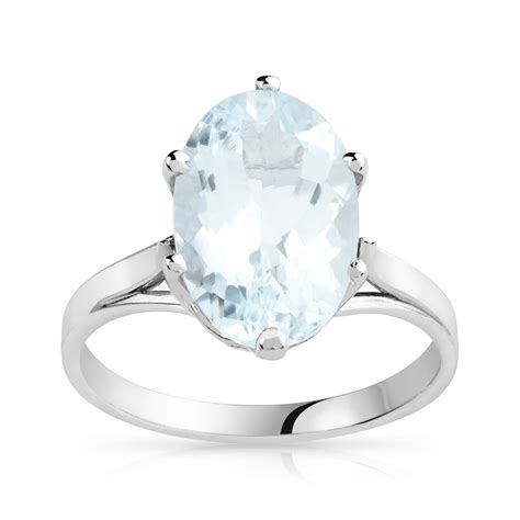 Bague Or 750 Blanc Aigue Marine Femme Bague MATY