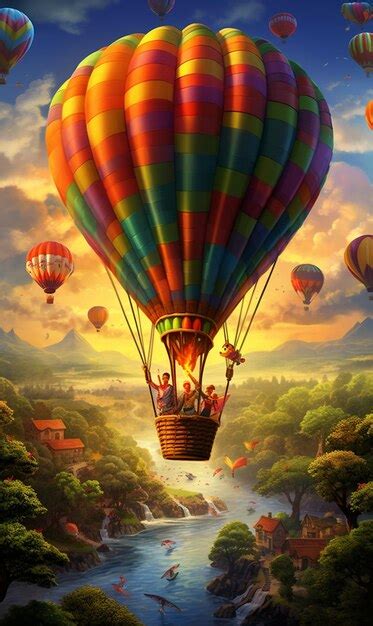 Premium Photo Hot Air Balloon At Sunset Generative Ai