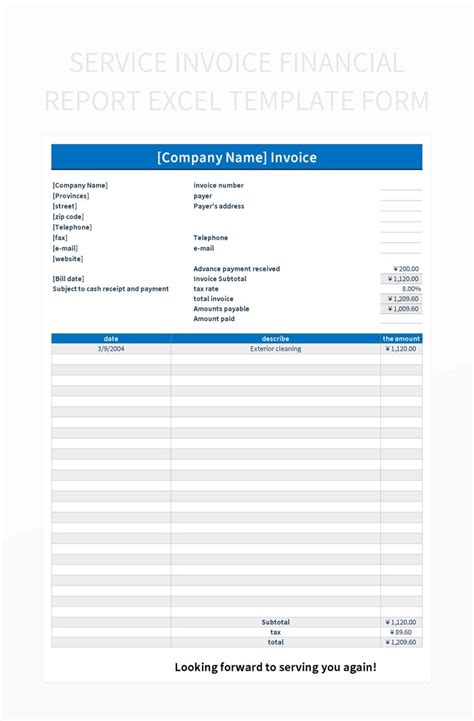 Free Service Invoice Excel Template Form Templates For Google Sheets ...