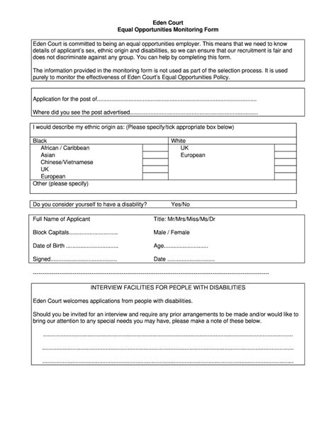 Uk Eden Court Equal Opportunities Monitoring Form Fill And Sign Printable Template Online Us