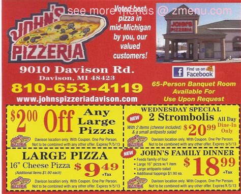 Online Menu of Johns Pizzeria Restaurant, Davison, Michigan, 48423 - Zmenu