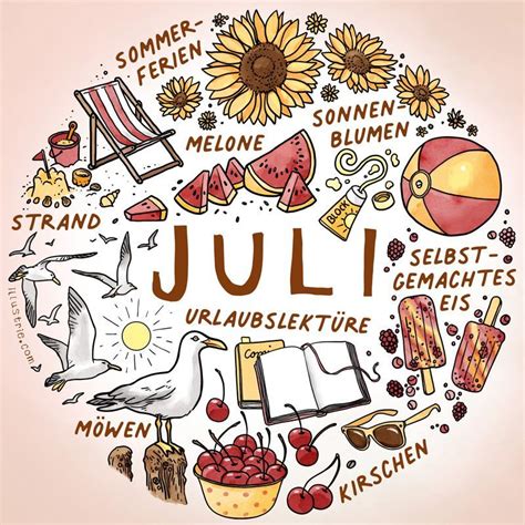 Juli Illustration Kalenderblatt für Bullet Journals illustrierte