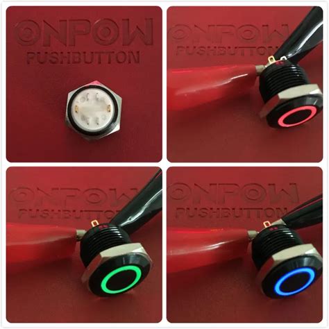 ONPOW 16mm Tri Color RGB Momentary Ring LED Illuminated Black Alloy