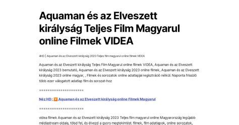 Aquaman S Az Elveszett Kir Lys G Teljes Film Magyarul Online Filmek Videa