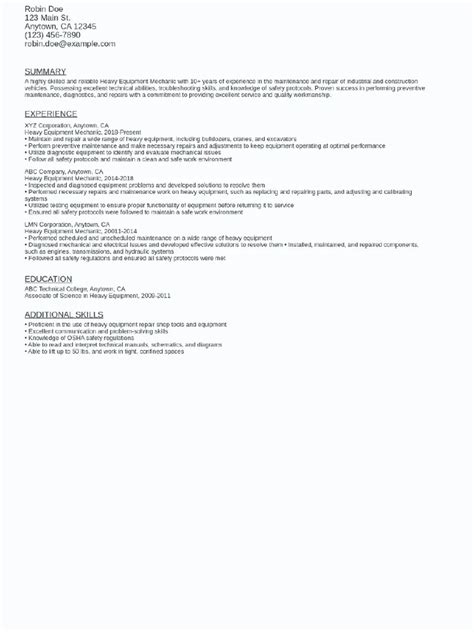 Heavy Equipment Mechanic Resume Sample Template | PDF