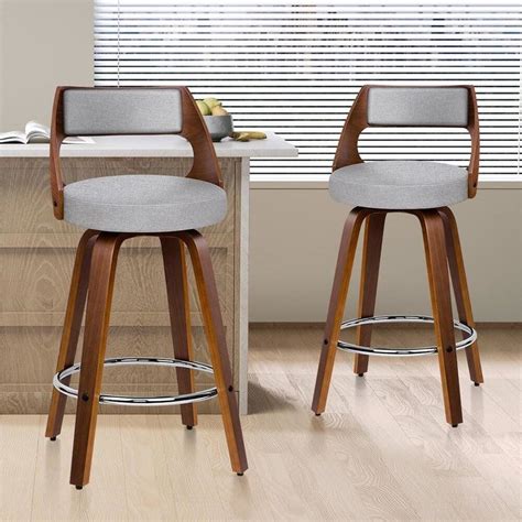 Alfordson Bar Stools Set Of 2 Eden Elegant Modern Style Grey Fabric