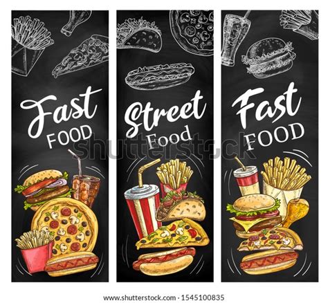 Fast Food Menu Blackboard With Meal And Drink Chalk Sketches Vector