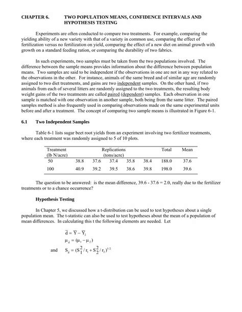 Pdf Chapter 6 Two Population Means Confidence Intervals And