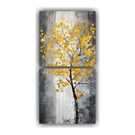 Cuadro Decorativo Del árbol En Amarillo Y Plateado DecoCuadros