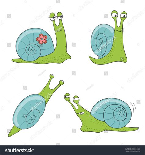 Set Cute Cartoon Snails Isolated On Stock Vector Royalty Free