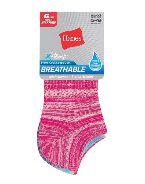 Hanes Womens X Temp Cool Lightweight No Show Socks 6 Pack Breathable Arch Support Comfort