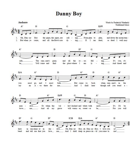 Danny Boy: Chords, Lyrics, and Sheet Music for C Instruments