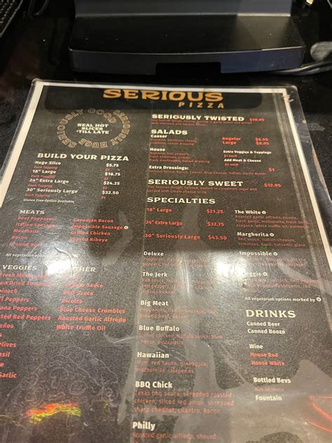 Menu at Serious Pizza pizzeria, Dallas