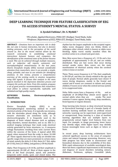 IRJET Deep Learning Technique For Feature Classification Of Eeg To